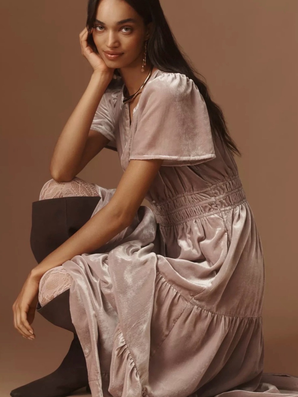 Anthropologie The Somerset Maxi Dress: Velvet Edition Color  LAVENDER XXSP - Picture 3 of 10